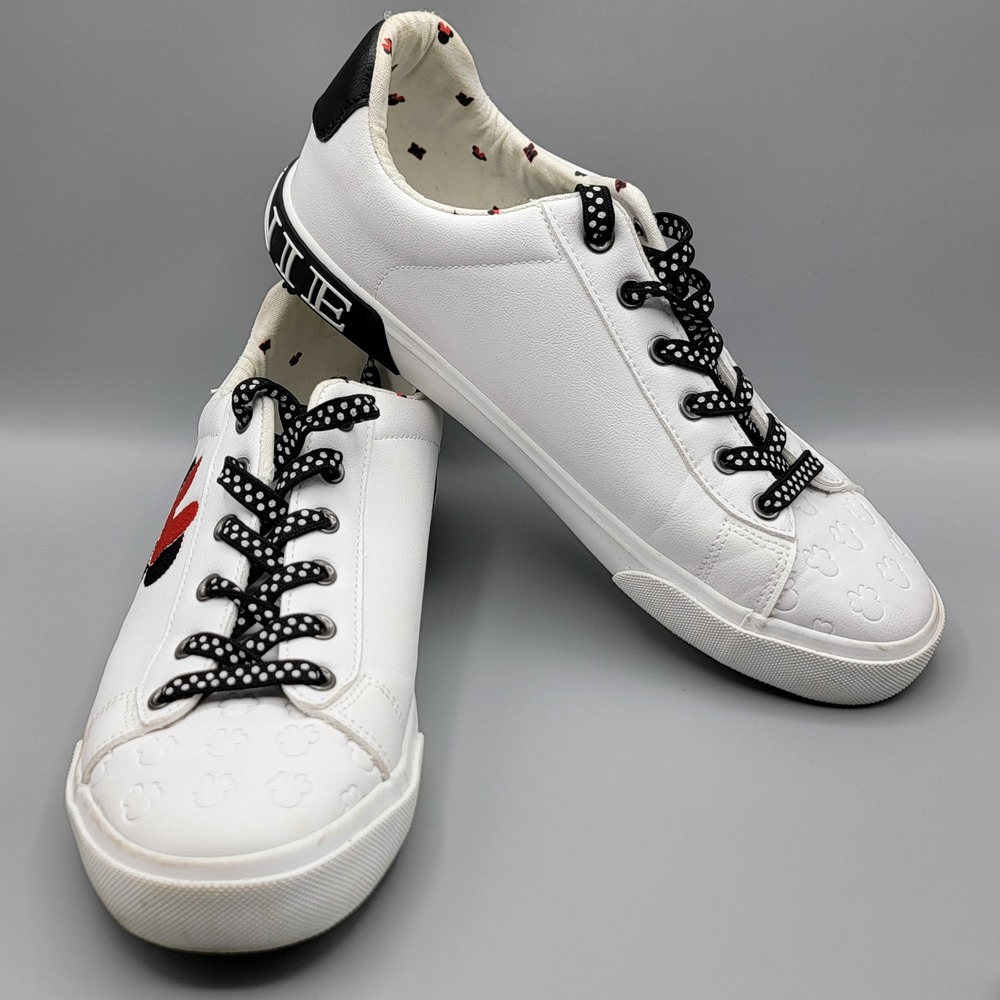 Disney Ground Up Minnie Mouse White Low‎ Top Sneakers Polka Dot Laces Womens 10
